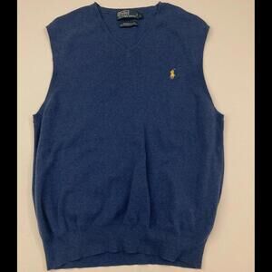 Polo Ralph Lauren Men Large L Sweater Vest V-Neck PIMA Cotton Pony Logo Blue